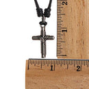 Wrapped Cross Pendant on Adjustable Black Rope Cord Necklace (Antique Silver)