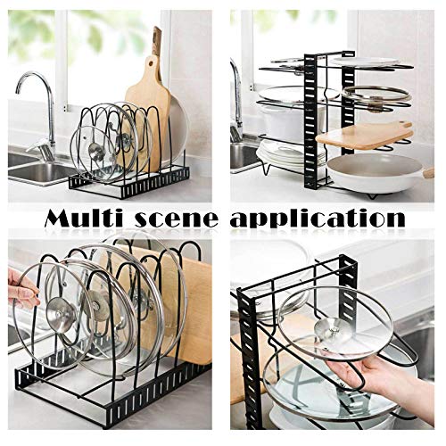 Pan Organizer Rack for Cabinet, Pan Pot Lid Organizer Rack with 5 Adjustable Dividers