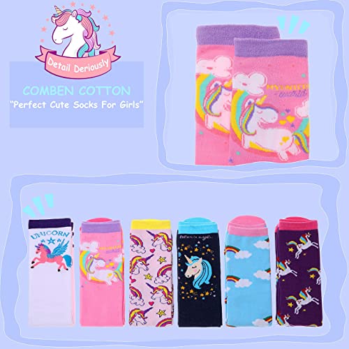 Kids Girls Knee High Socks Unicorn Gift Long Boot Crazy Silly Fun Animal Socks 6 Pairs