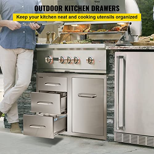 Outdoor Kitchen Door Drawer Combo 29.5" W x 22.6" H x 21.7''D, Access Door/Triple Drawers with Propane Drawer