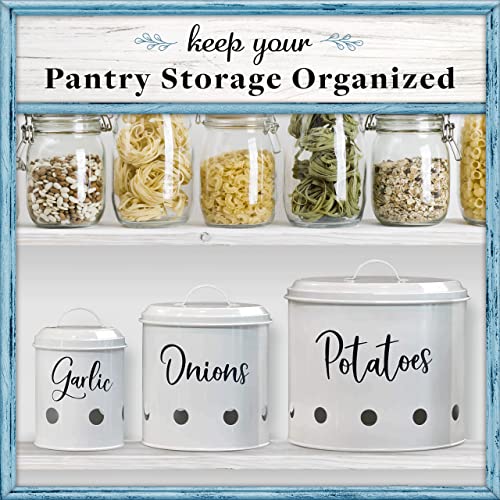 Kitchen Canisters Set of 3 - Airtight Potato, Onion & Garlic Keeper -White