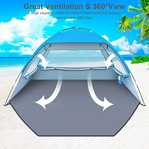 Beach Tent, Beach Shade Tent for 3 Person with UPF 50+ UV Protection, Portable Beach