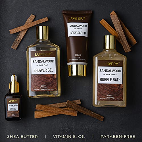 Sandalwood Bath Gift Set, Personal Self Care Spa Kit, Relaxing Man Gift Basket