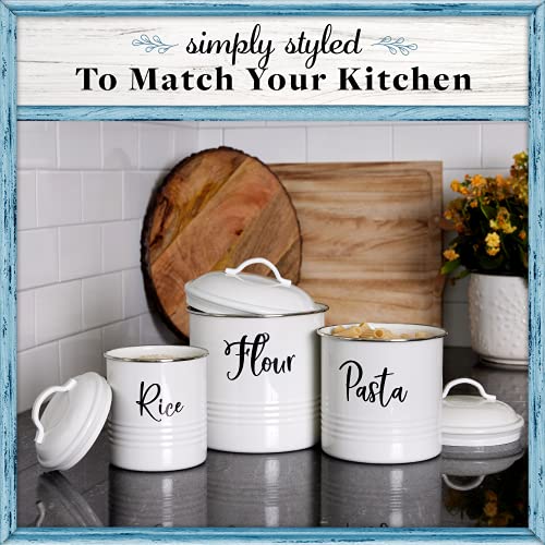 Home Acre Designs Kitchen Canisters Set of 3 - Airtight Flour, Pasta & Rice Containers - Rustic Farmhouse Canister Jars - White