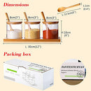 Condiment Container Seasoning Box Set Glass Condiment Canisters Pots with Wooden Spoon Lid and Base