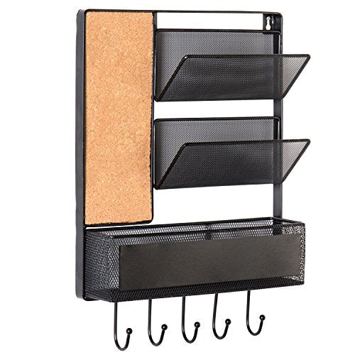Wall Mounted Mesh Metal Hanging Mail Sorter, Storage Basket w/Chalkboard