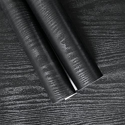Matte Black Wallpaper Grain Wood Textured Wallpaper Vinyl Wrap Self-Adhesive
