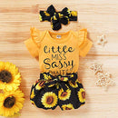 Baby Girl 3PCS Clothes Short Sleeve Romper Bodysuit Tops Floral Pants Headband