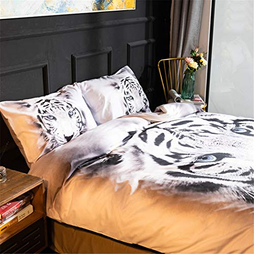 White Tiger Bedding Set Full Size 3D Animal Print for Kids Boys Teens Duvet Cover Set 3 Pieces