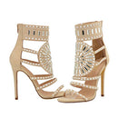 Women's Dress Sandal | Open Toe Embellished Rhinestone Jeweled Strappy Cuff | Stiletto Heel Sandals (8.5, Nude)