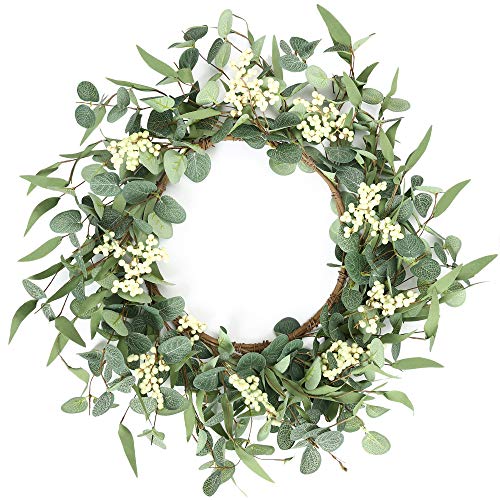 20'' Eucalyptus Wreaths for Front Door Wreath, Spring Summer Green Wreath