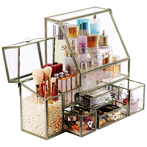 Stackable 3Pieces Drawer Set Glass Makeup Organizer Antique Countertop Vanity