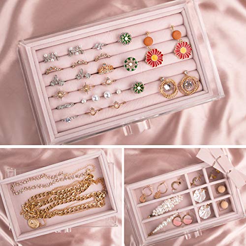 Acrylic Jewelry Box with 4 Drawers, Velvet Jewelry Organizer for Earring Necklace