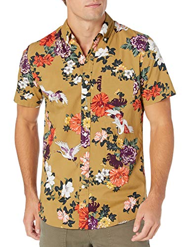 Men's Slim-Fit Short-Sleeve Poplin Shirt, Abstract Floral Print, X-Large