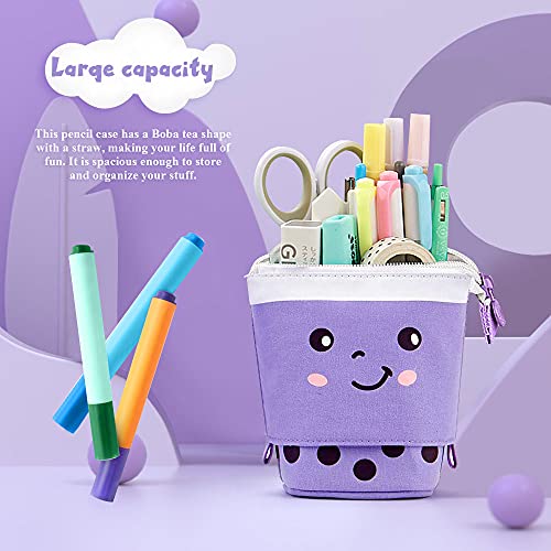 Boba Cute Standing Pencil Case for Kids, Pop Up Pencil Box Makeup Pouch, Stand UP