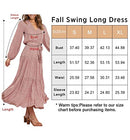 Women’s Long Sleeve V Neck Leopard Print Ruffle Maxi Dress Tie Waist Boho Chiffon