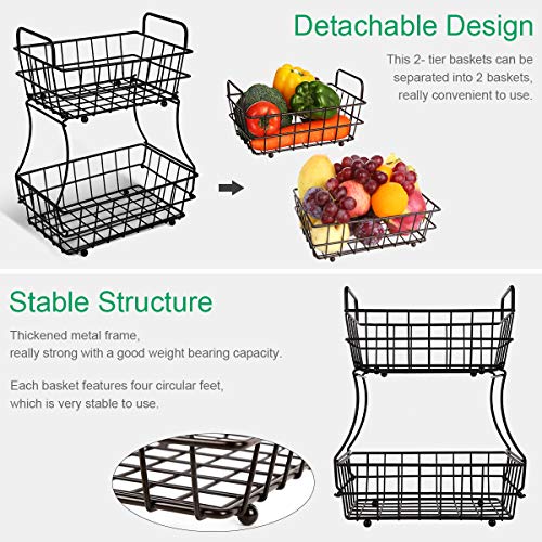 2-Tier Fruit Basket Metal Fruit Bowl Bread Baskets Detachable Fruit Holder
