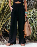 Women Summer High Waisted Cotton Linen Palazzo Pants Wide Leg Long Lounge Pant