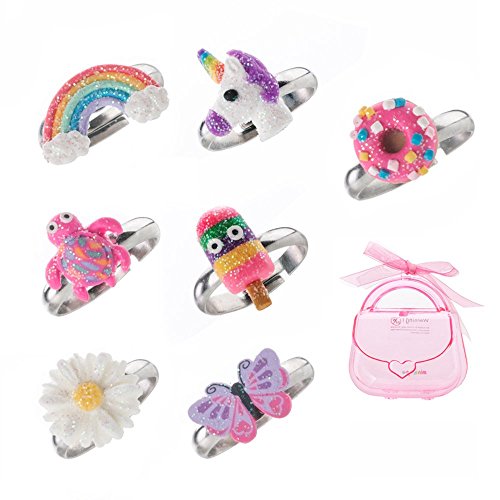 Adjustable Rings Set for Little Girls - Colorful Cute Unicorn Butterfly Rings for Kids
