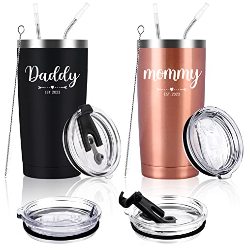 Daddy and Mommy Est 2023 Travel Tumbler, New Parents Insulated Tumblers 20Oz