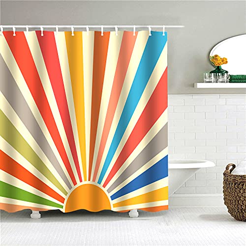 Vintage Sun Shower Curtain Boho Shower Curtain Retro 70s Rainbow Sunrise Sunset