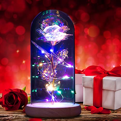 Valentines Flowers Roses Gifts for Women Girlfriend Wife ,Galaxy Glass Rose in A Glass