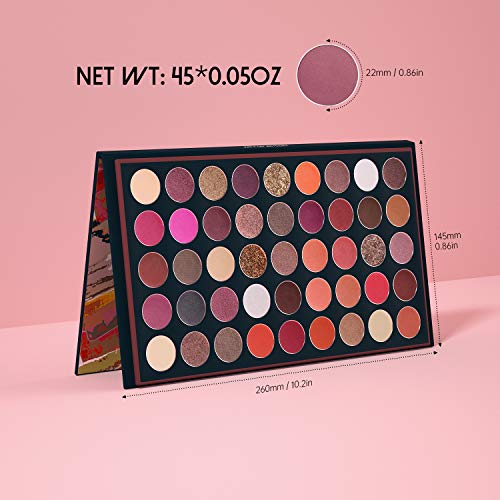 Matte Eyeshadow Palette Neutral with Brushes,Brown and Nude Pink 45 Shades