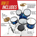 Kids Drum Set - Starter Drums Kit with Bass, Toms, Snare, Cymbal, Hi-Hat, Drumsticks