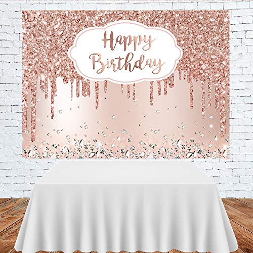Pink Rose Golden Birthday Party Backdrop Glitter Diamonds Happy Birthday Background