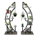 HOPUBUY Plant Stand Indoor 2 Pcs 6 Tier, Steel Wood Tall Plant Stand with Hanger, Outdoor Curved Flower Pot Holder, Modern Plant Shelf for Living Room, Black
