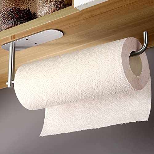 Paper Towel Holder Under Cabinet Mount - Self Adhesive Paper Towel Rack or Wall Mounted