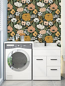 Vintage Large Floral Peel and Stick Wallpaper Removable Daisy Leaf Black