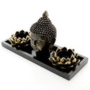 Lotus Tea Light Candle Holders with Buddha Head Sculpture