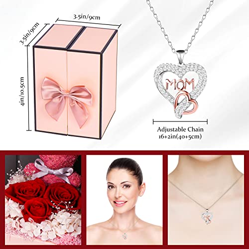 Rose Gifts Set Includes 925 Sterling Silver Necklace with Heart and Mom Jewelry