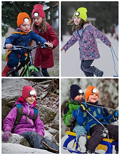 Unisex Beanie Hat with Light for Kids, USB Rechargeable Hands Free LED Headlamp Hat