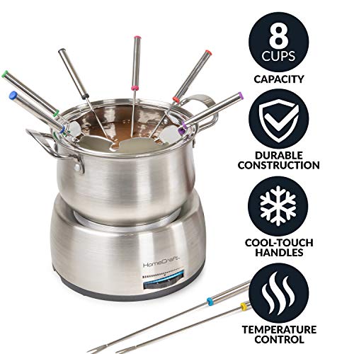 8-Cup Deluxe Stainless Steel Electric Chocolate Fondue Set With Die Cast Handles,