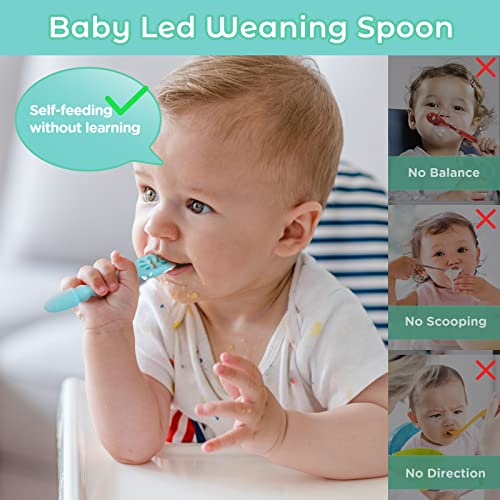 Silicone Baby Spoons 4 Pack, First Stage Toddler Utensils Led Weaning  Training Spoons, Toddler Self Feeding Chew Spoon for Babies over 6 months,  BPA