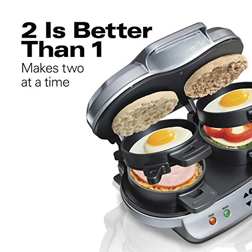 Dual Breakfast Sandwich Maker with Timer, Silver (25490A)