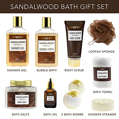 Sandalwood Bath Gift Set, Personal Self Care Spa Kit, Relaxing Man Gift Basket