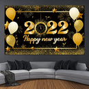 Happy New Year Decorations 2022, Large Size Fabric Black and Gold Happy New Year Banner Photography Backdrop for New Years Eve Party Supplies 2022 Indoor Outdoor