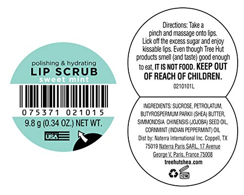 Sugar Lip Scrub, Sweet Mint, 0.34oz Jar, Shea Butter and Raw Sugar Scrub Ultra-Hydrating