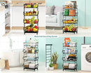 4 Tier Fruit Basket Stand with Lockable Wheels, 4 Wire Basket for Fruit Vegetable Pantry
