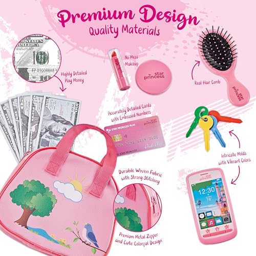 Toddler Play Purse for Kids Ages 3-5 4-5, Purse Toys with Pretend Makeup, Keys, Smartphone