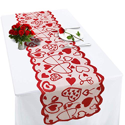 Valentines Table Runner Red Heart Print Valentines Day Decorations 13x72 inches