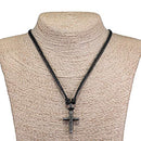 Wrapped Cross Pendant on Adjustable Black Rope Cord Necklace (Antique Silver)