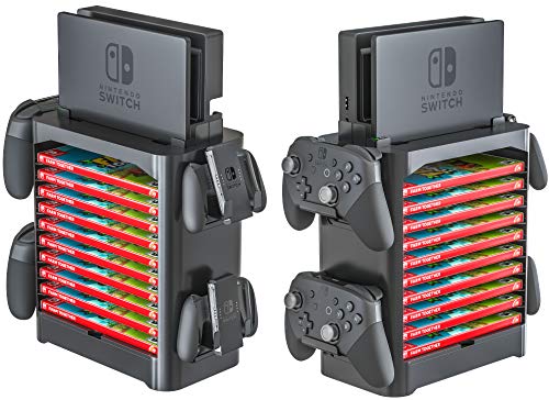 Skywin Game Storage Tower for Nintendo Switch - Game Disk Rack and Controller Organizer Compatible with Nintendo Switch and Accessories