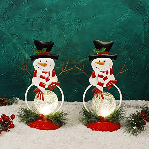 Lighted Christmas Table Decorations, Christmas Snowman LED Glass Ball Lights