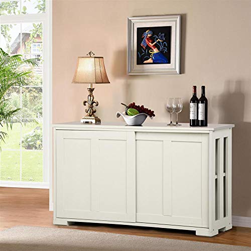 Antique White Stackable Sideboard Buffet Storage Cabinet with Sliding Door Kitchen