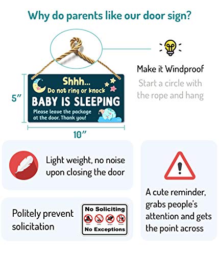Funplus Baby Sleeping Sign for Front Door - Do Not Knock or Ring - 10?x5? PVC Plastic Hanging Sign
