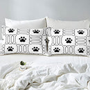 Black and White Bed Sheet Queen Set,Dog Paw Print Lovely Sheets Sets Adults Bedroom